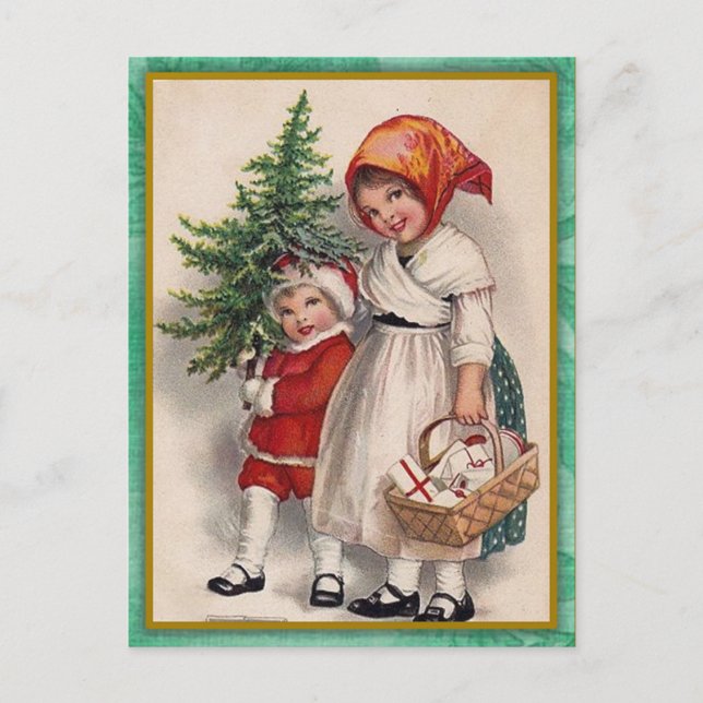 Vintage Christmas Tree Children Gift Postcard  (Front)