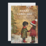 Vintage Christmas Tree Children Snow Holiday Card<br><div class="desc">Vintage Christmas greeting card with the painting of two children standing in the snow in front of a Christmas tree. Text says, "Merry Christmas" but is customisable for your own greeting. Personalised on the back with your message and name. Contact me for assistance with your customisation or to request additional...</div>