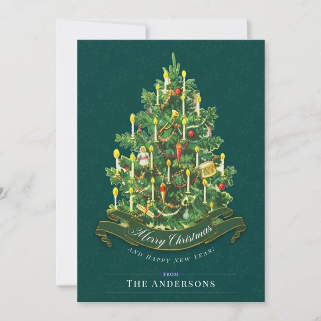 Vintage Christmas Tree Classic Green Custom Card (Front)