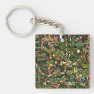 Vintage Christmas Tree Close-up Key Ring