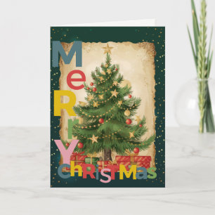 Vintage Christmas Tree Colorful Merry Christmas Holiday Card