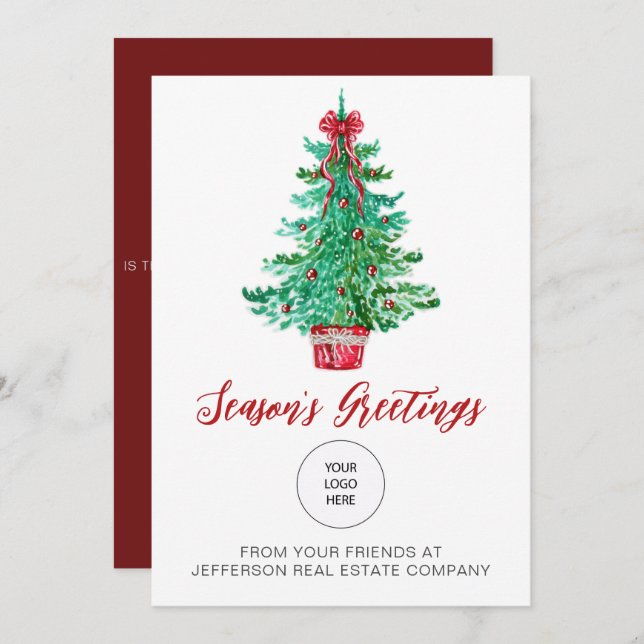 Vintage Christmas Tree Company Logo Business Holiday Card (Front/Back)