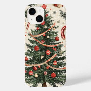 Vintage Christmas Tree Cream Red Green Toile Case-Mate iPhone 14 Case