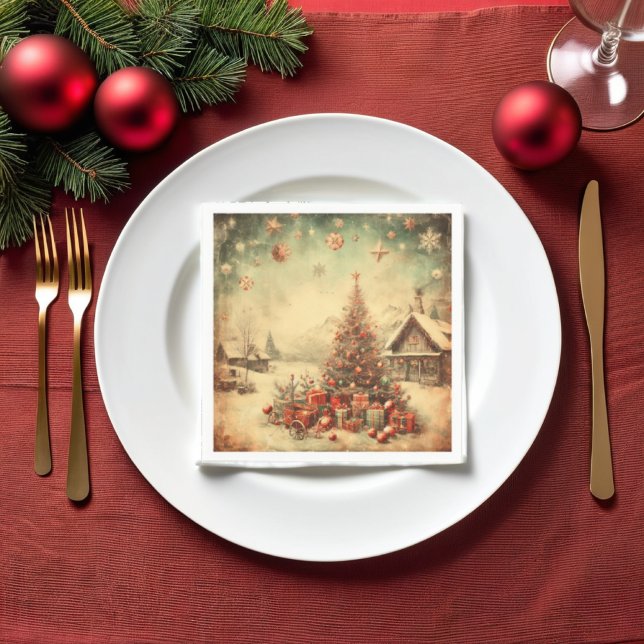 Vintage Christmas tree decorative festive Napkin (Vintage Christmas tree decorative festive Napkins)