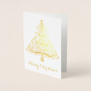 Vintage Christmas Tree Decorative Victorian Scroll Foil Card