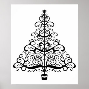 Vintage Christmas Tree Decorative Victorian Scroll Poster