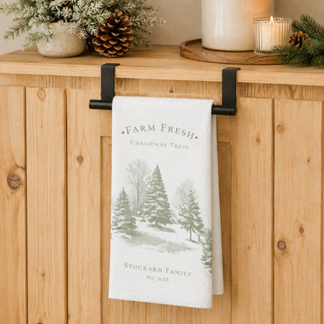 Vintage Christmas Tree Farm Pine Monogram Tea Towel (Creator Uploaded)