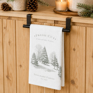 Vintage Christmas Tree Farm Pine Monogram Tea Towel