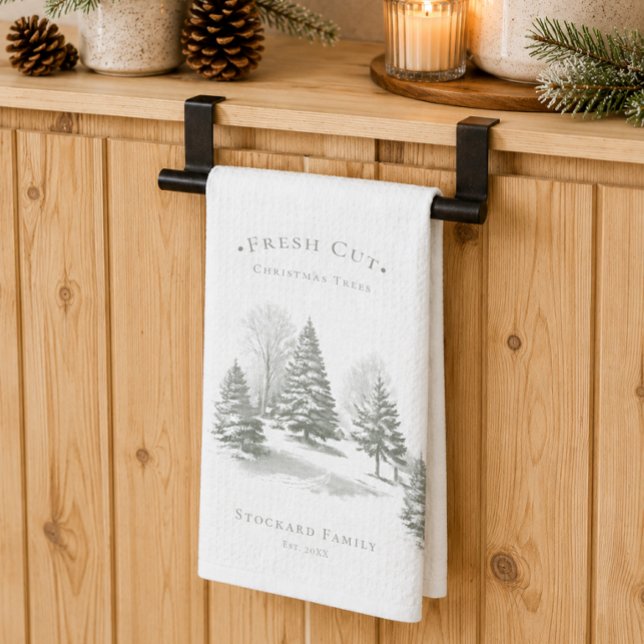 Vintage Christmas Tree Farm Pine Monogram Tea Towel (Creator Uploaded)