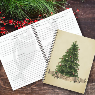 Vintage Christmas Tree Festive Recipe Notebook