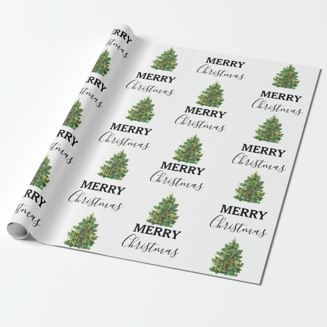 Vintage Christmas Tree Festive Xmas Wrapping Paper (Unrolled)