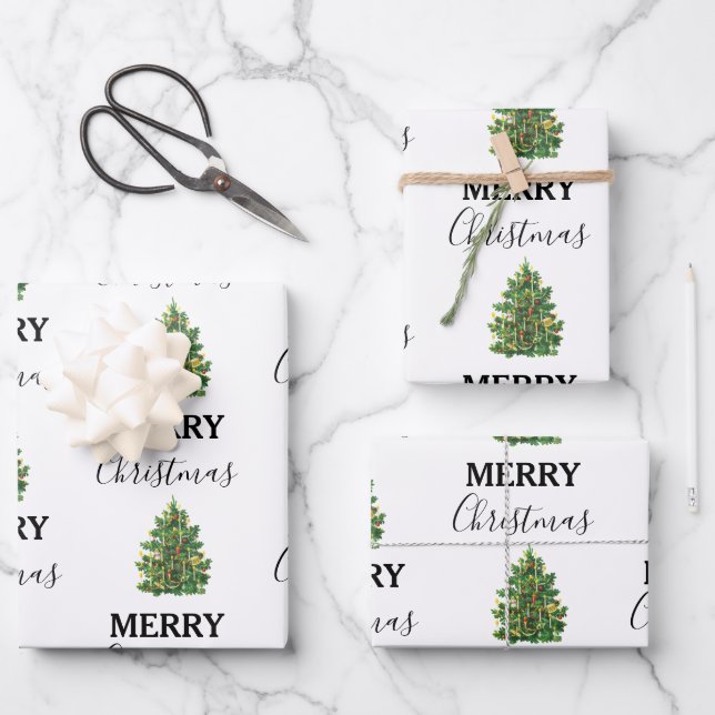 Vintage Christmas Tree Festive Xmas Wrapping Paper Sheet (Front)