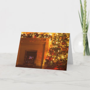 Vintage Christmas Tree Fireplace Holiday Card