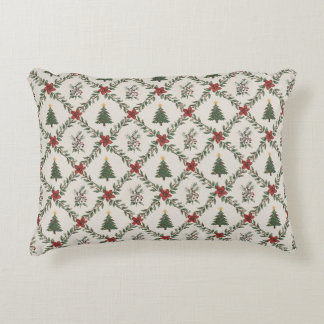 Vintage Christmas Tree Floral Garland Red Green Decorative Cushion