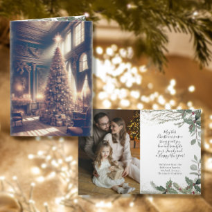 Vintage Christmas Tree French Chateau Family Photo Invitation