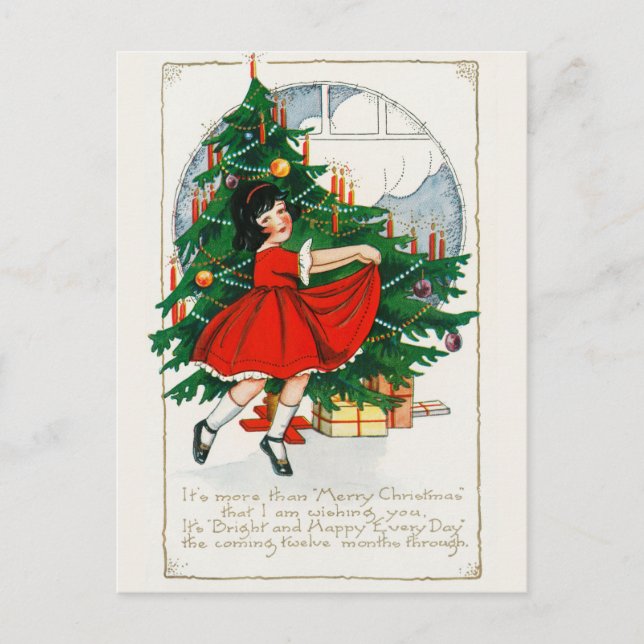Vintage Christmas Tree, Girl and Gifts Holiday (Front)