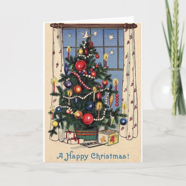 Vintage Christmas Tree Happy Christmas Card (Front)