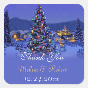Vintage Christmas tree  holiday wedding favour Square Sticker