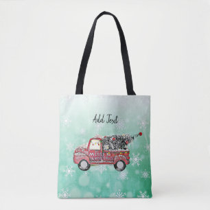 Vintage Christmas Tree in Truck with Lights Tote Bag