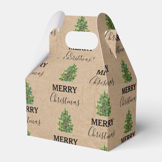 Vintage Christmas Tree Kraft Festive Xmas Favour Box (Front Side)