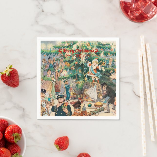 Vintage christmas Tree Lithographic  Napkin (Insitu)