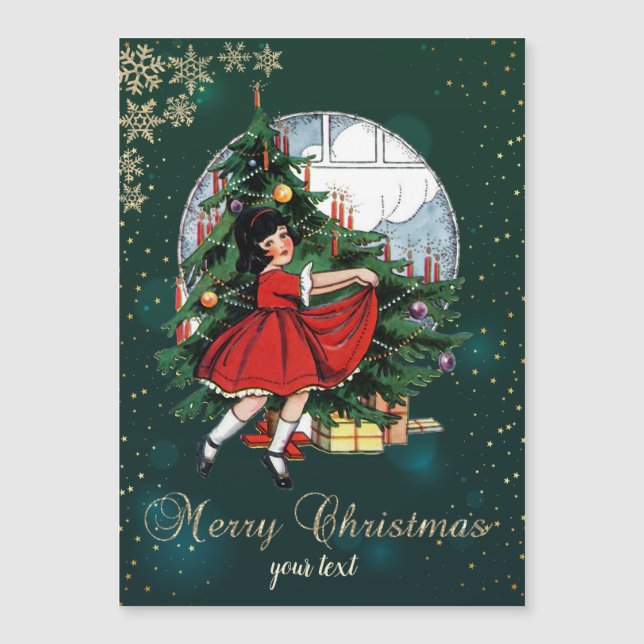 Vintage Christmas Tree,Little Girl Snowflakes    (Front)