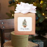 Vintage Christmas Tree | Merry Christmas  Square Sticker<br><div class="desc">Embrace the timeless charm of the holiday season with our Vintage Watercolor Christmas Tree design. This exquisite piece captures the spirit of yuletide with a touch of nostalgia, making it the perfect addition to your holiday décor and a wonderful gift for your loved ones. Celebrate the magic of Christmas with...</div>