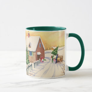 Vintage Christmas Tree on a Snowy Winter Road Mug