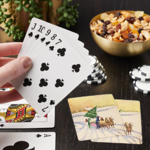 Vintage Christmas Tree on a Snowy Winter Road Playing Cards