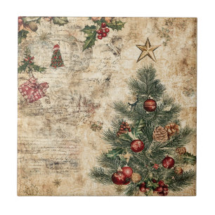 Vintage Christmas Tree & Ornament (1) Ceramic Tile