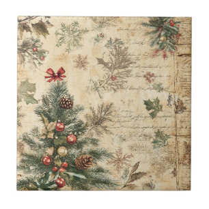Vintage Christmas Tree & Ornament (3) Ceramic Tile