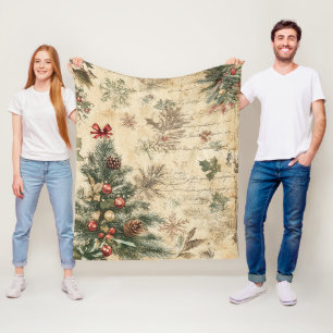 Vintage Christmas Tree & Ornament (3) Fleece Blanket