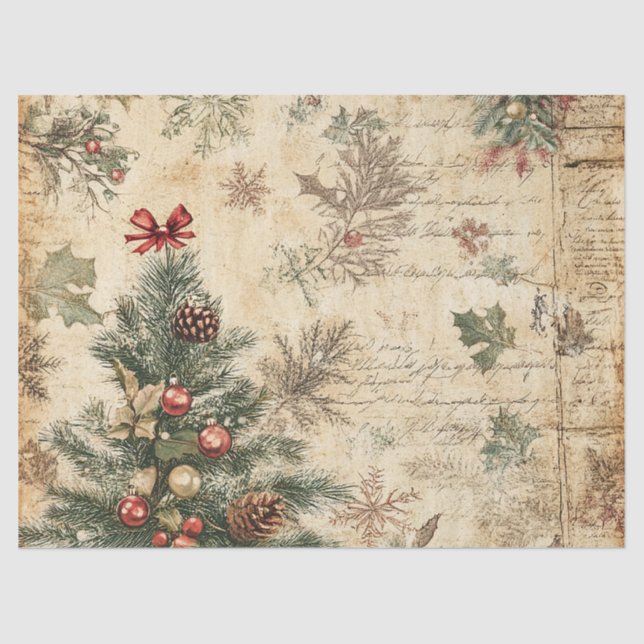 Vintage Christmas Tree & Ornament (3) Tissue Paper (Front)