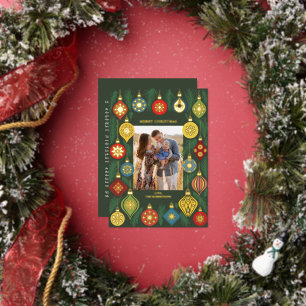 Vintage Christmas Tree Ornament Photo Gold  Foil Holiday Card