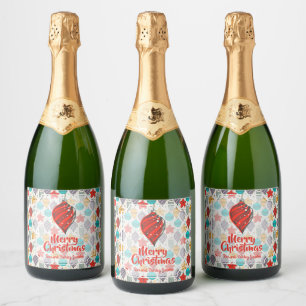 Vintage Christmas Tree Ornaments Sparkling Wine Label
