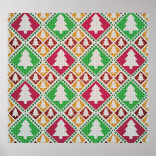 Vintage Christmas Tree Pattern. Poster