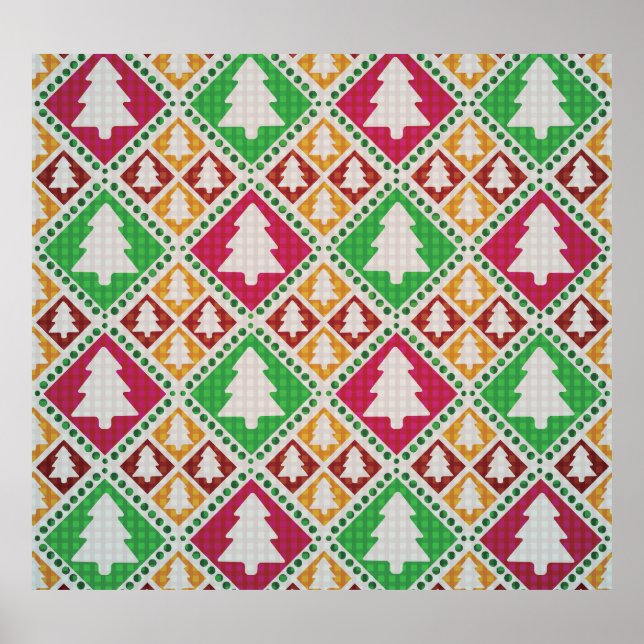 Vintage Christmas Tree Pattern. Poster (Front)