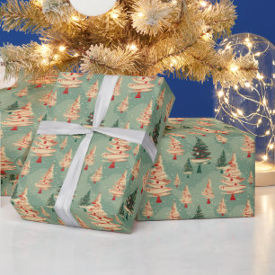 Vintage Christmas Tree Pattern Retro Festive Cheer Wrapping Paper