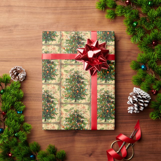 Vintage Christmas tree pattern rustic retro  Wrapping Paper (Holiday Gift)