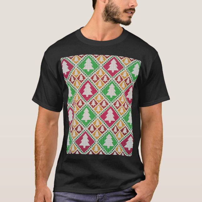 Vintage Christmas Tree Pattern. T-Shirt (Front)