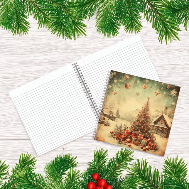 Vintage Christmas tree personalized message spiral Notebook (Vintage Christmas tree personalized message spiral Notebook)