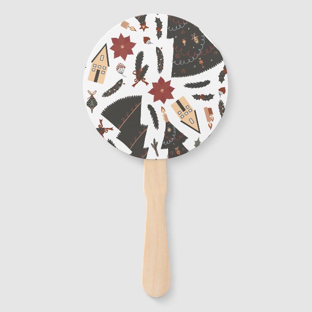 Vintage Christmas Tree Poinsettia Hand Fan (Front)