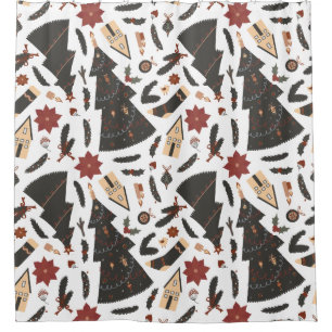 Vintage Christmas Tree Poinsettia Shower Curtain