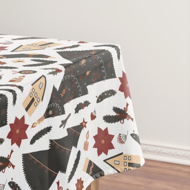 Vintage Christmas Tree Poinsettia Tablecloth (In Situ)