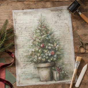 Vintage Christmas Tree Pot Ephemera  Decoupage  Tissue Paper