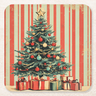 Vintage Christmas Tree Retro 1940's magazine Square Paper Coaster