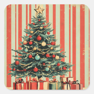 Vintage Christmas Tree Retro 1940's magazine  Square Sticker