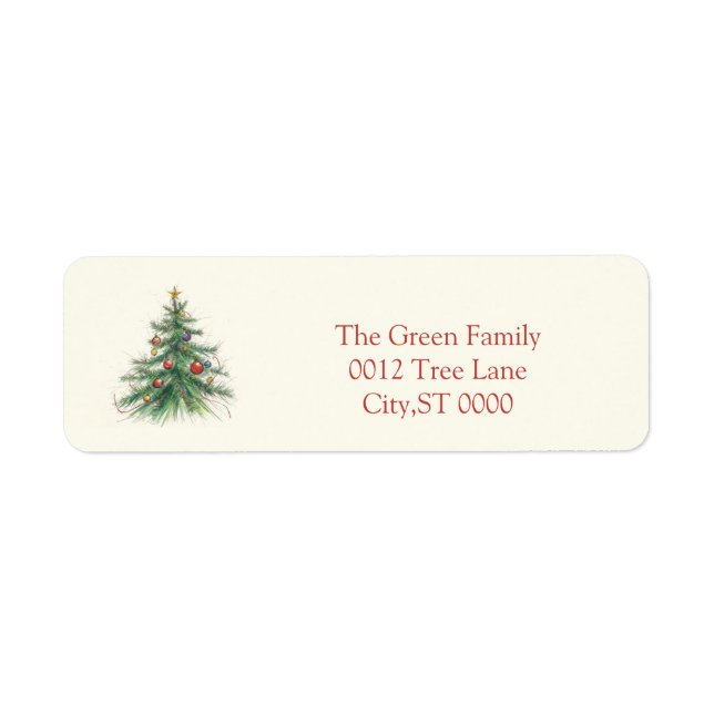 Vintage Christmas Tree Return Address Label (Front)
