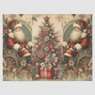 Vintage Christmas Tree & Santa Decoupage Tissue Paper