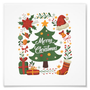 Vintage Christmas Tree Santa Hat 80s 90s Merry Chr Photo Print